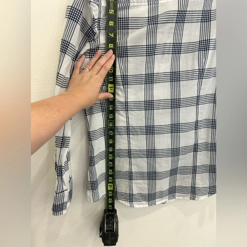 J.Crew plaid ruffle sleeve 100% cotton button blouse top SM classic preppy fall - Picture 7 of 8